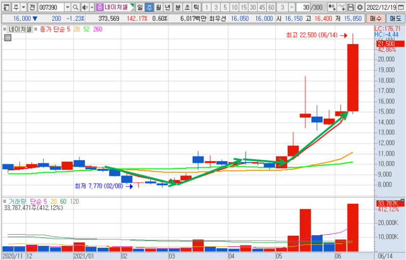 네이처셀 2021주봉 차트