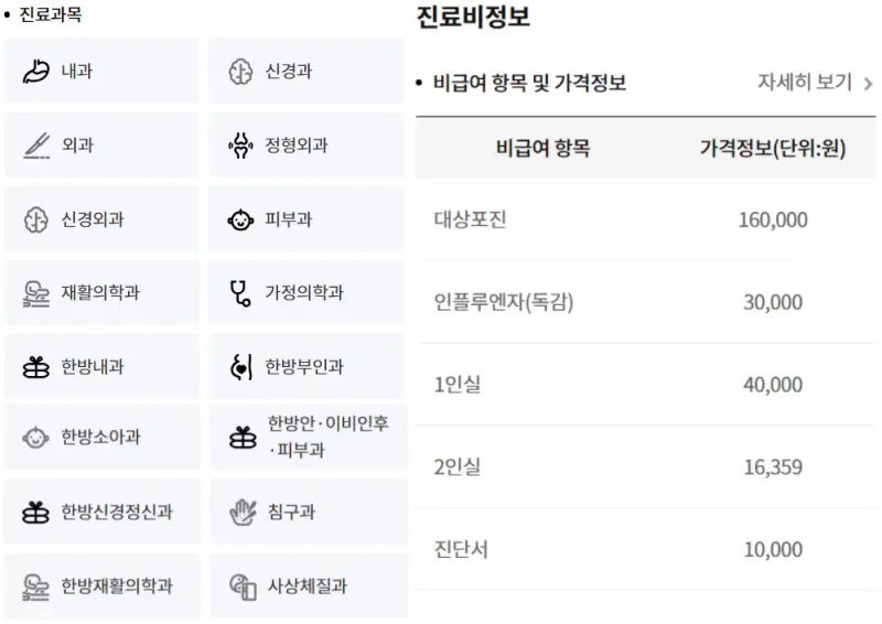 금정나라요양병원-진료과목-비용