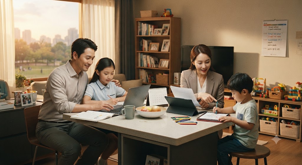 부양자녀 2명이 있는 맞벌이 가구의 모습