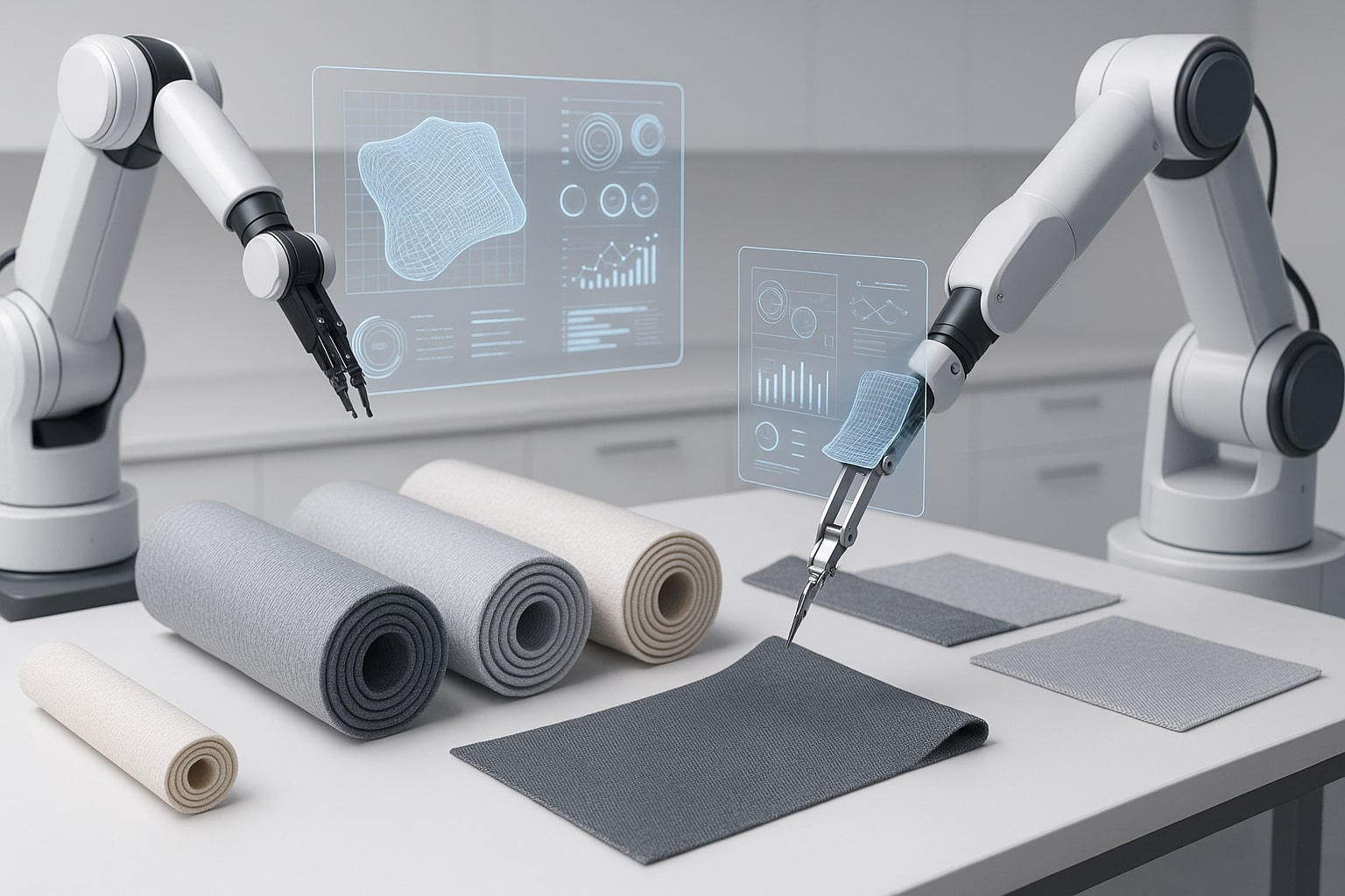 인공지능이 분석 중인 첨단 섬유와 미래형 직물 샘플