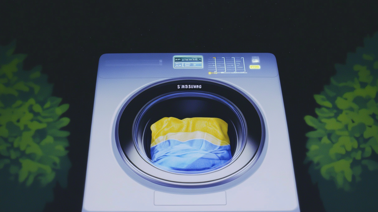 삼성 WF25D20CVVP가 밤중에 조용히 옷을 세탁하며 평화로운 환경을 조성합니다.