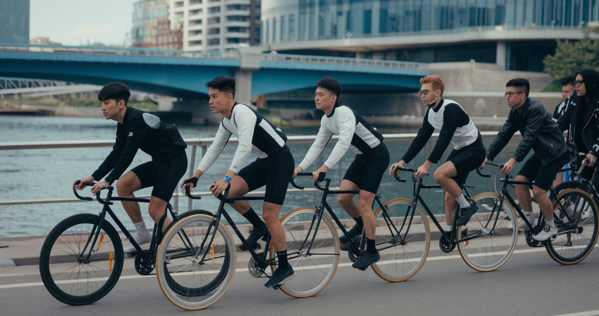 단체로 라이딩을 하고있는 사람들