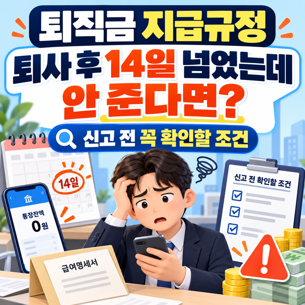 퇴직금 지급규정, 퇴사 후 14일 넘었는데 안 준다면? 신고 전 확인할 조건