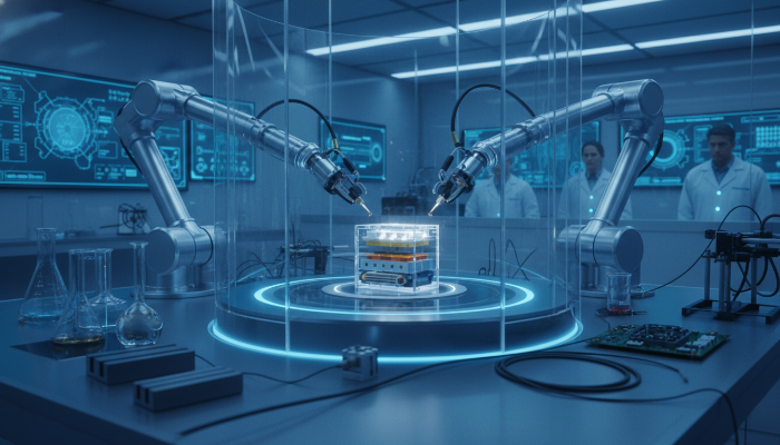 현대자동차가 연구 중인 차세대 전고체 배터리 시제품 테스트 장면