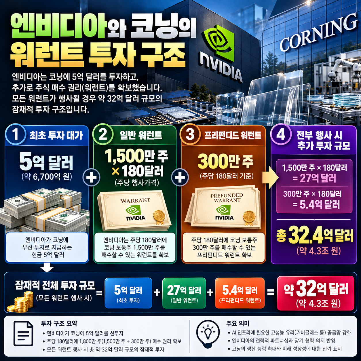 엔비디아 코닝 5억 달러 워런트와 최대 32억 달러 투자 구조