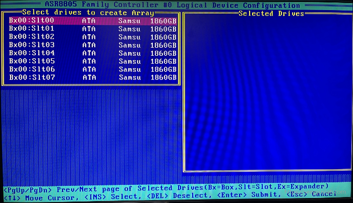 Create Array 메뉴 진입 화면