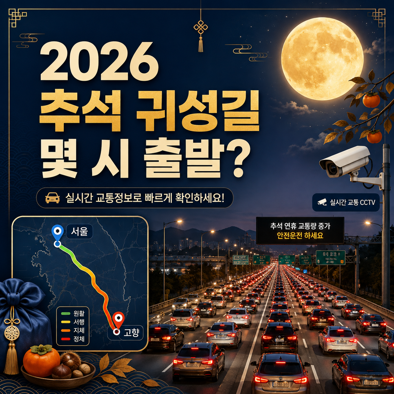 2026 추석 귀성길 교통상황과 고속도로 CCTV로 출발 시간을 확인하는 안내 이미지