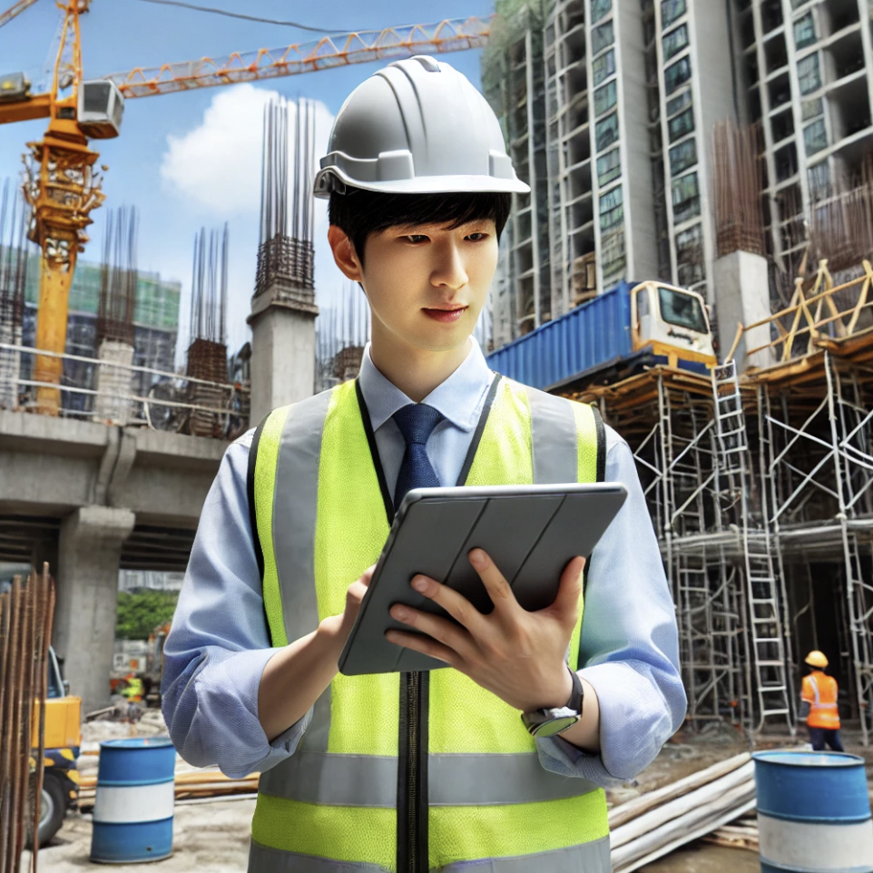 해외파견 근로자가 분주한 건설 현장에서 일하는 모습