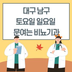 대구 남구 토요일 일요일 비뇨기과 진료 문여는 병원 리스트