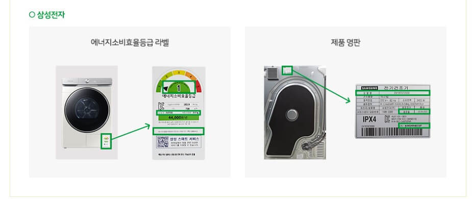 라벨 및 명판 위치 안내 - 의류건조기