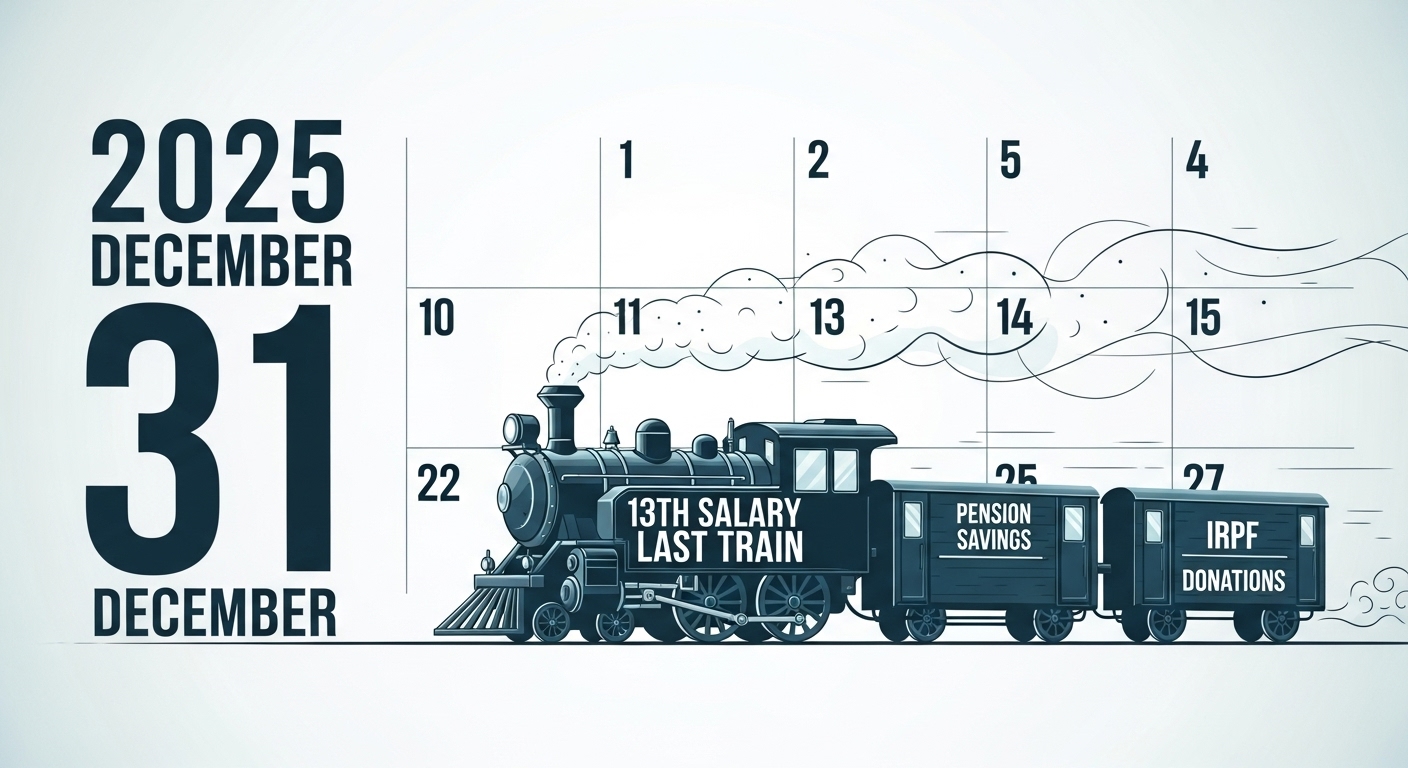 12월 31일 달력에 '막차!'라고 쓰인 기차가 '연금저축/IRP/기부금' 칸을 싣고 출발하는 이미지