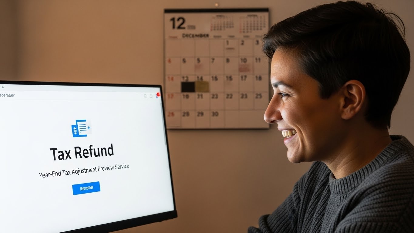 연말정산 미리보기 서비스로 환급액을 확인하고 기뻐하는 사람