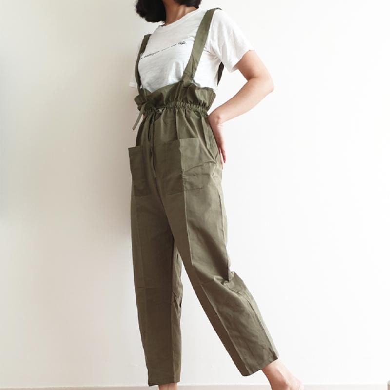 면 멜빵바지 배기팬츠 오버롤 카키 점프수트 멜방 봄