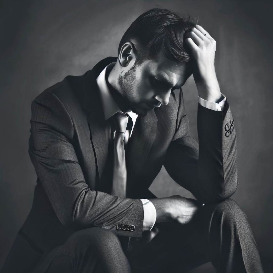 머리를 쥐어잡고 심각한 고민을 하고 있는 남자