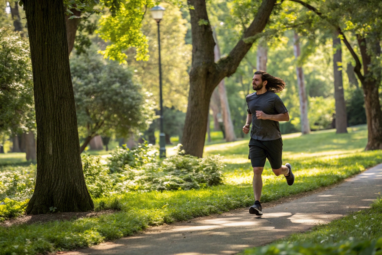 공원을 달리는 남성