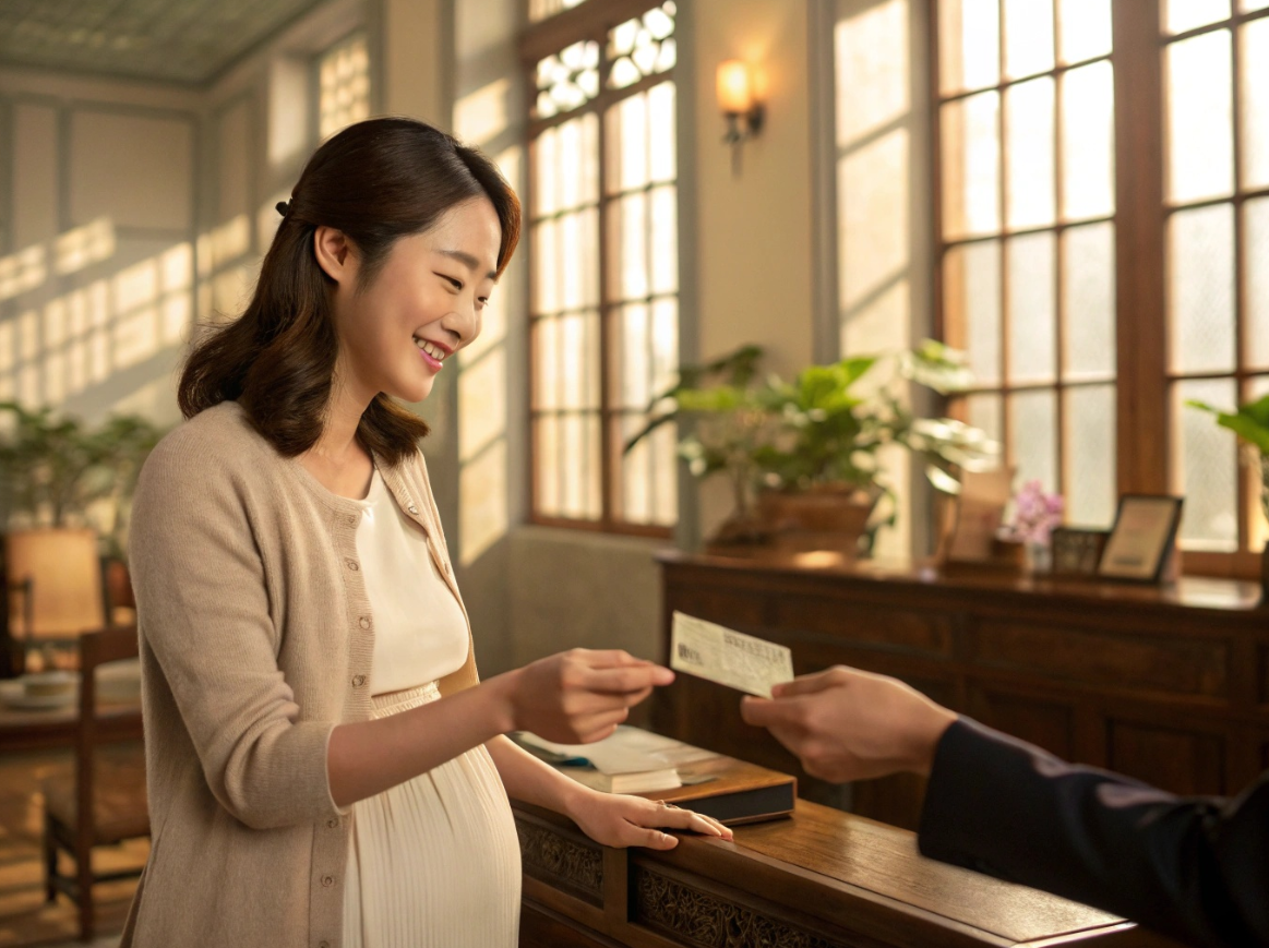 용인시 임산부가 지역화폐 받고 웃는 모습