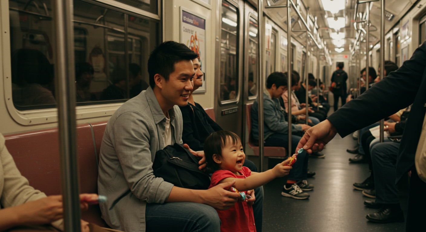 지하철 아이가 내민 사탕