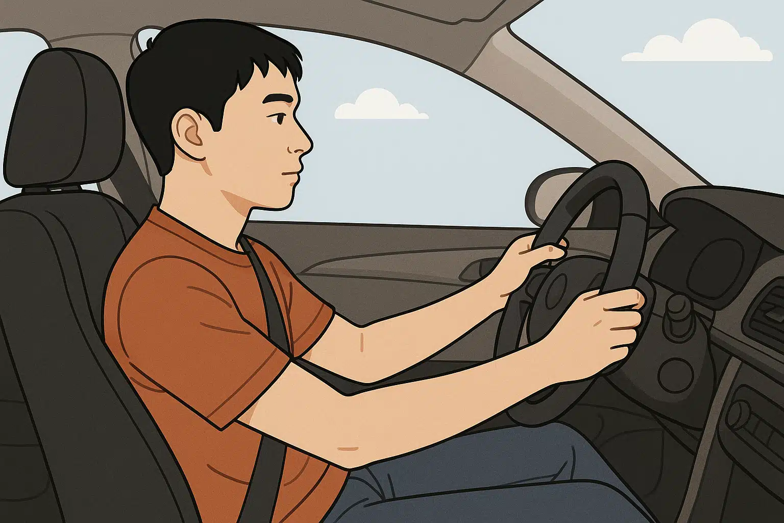 올바른 운전 자세, 등받이에 등을 붙이고 9시와 3시 방향으로 핸들 잡는 운전자