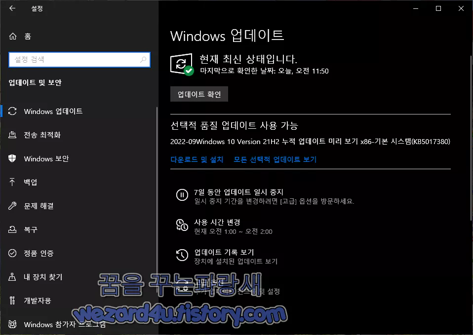 2022-09Windows 10 Version 21H2 누적 업데이트 미리 보기 x86-기본 시스템(KB5017380)