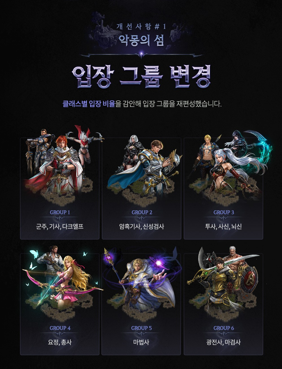 악몽의섬 입장 그룹 변경 관련 공식 이미지