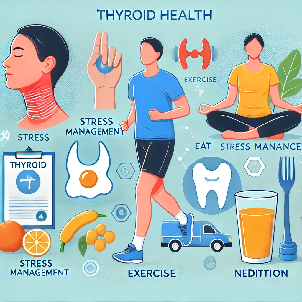 "A person practicing a healthy lifestyle with exercise, stress management, and balanced nutrition."