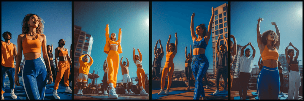 시리즈 장면 예시 2, 퍼포먼스 브랜드의 다이내믹한 루프탑 무드 연출_Midjourney