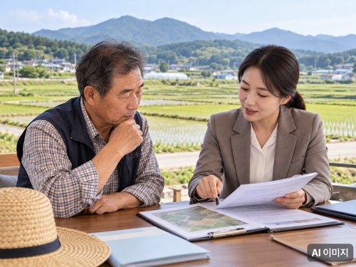 농지은행 농지매도 절차를 알아보며 공사 상담 서류를 확인하는 농지 소유자
