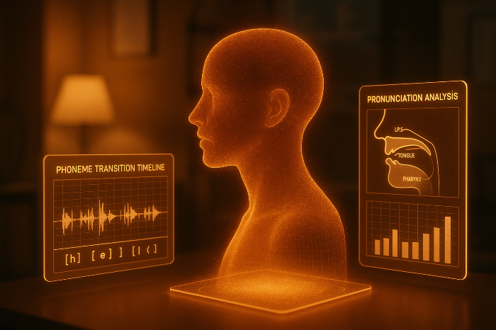 AI 보컬 음소 처리 정확도 향상을 나타내는 발음 분석 그래픽