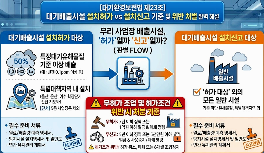 대기배출시설 설치허가 vs 설치신고 기준 및 위반 처벌 완벽 해설