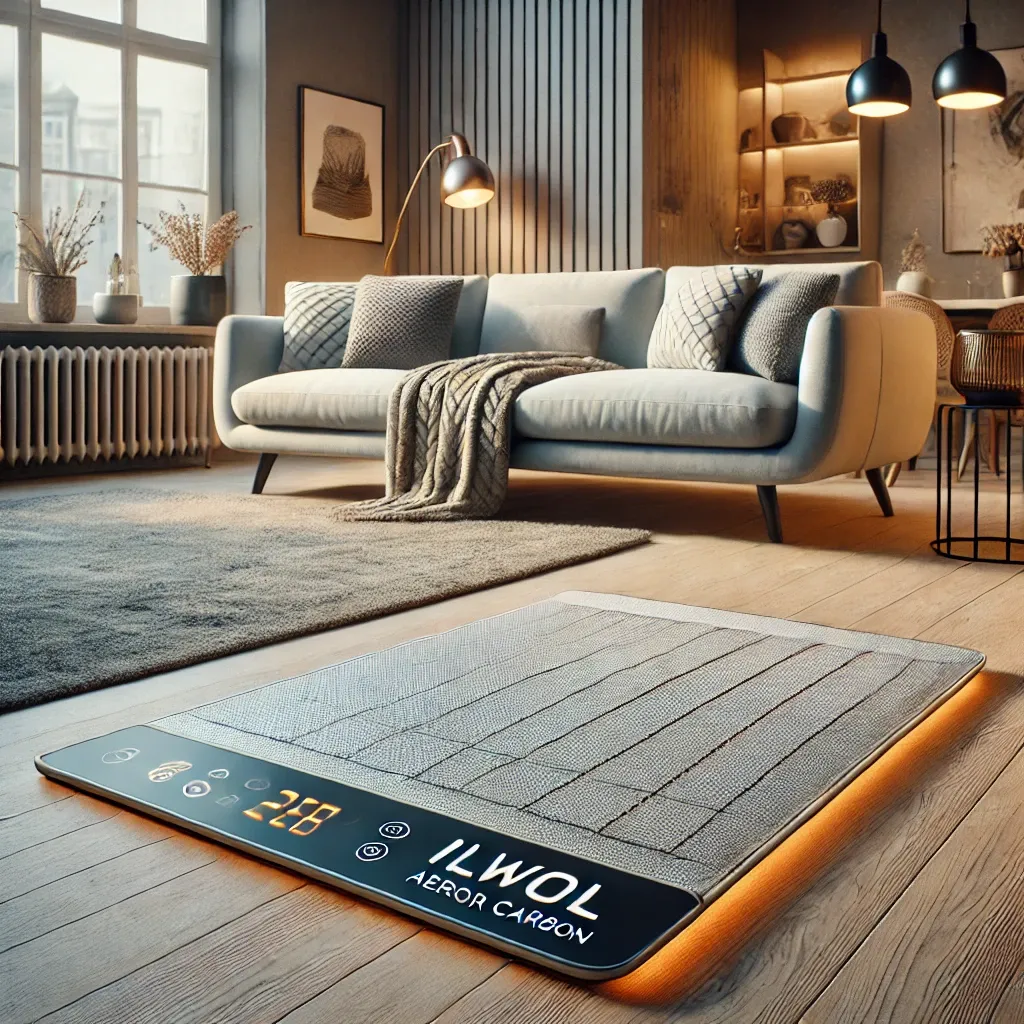현대적인 거실에 배치된 일월 에어로실버 카본 매트&amp;#44; 세련된 디자인과 안전성을 강조