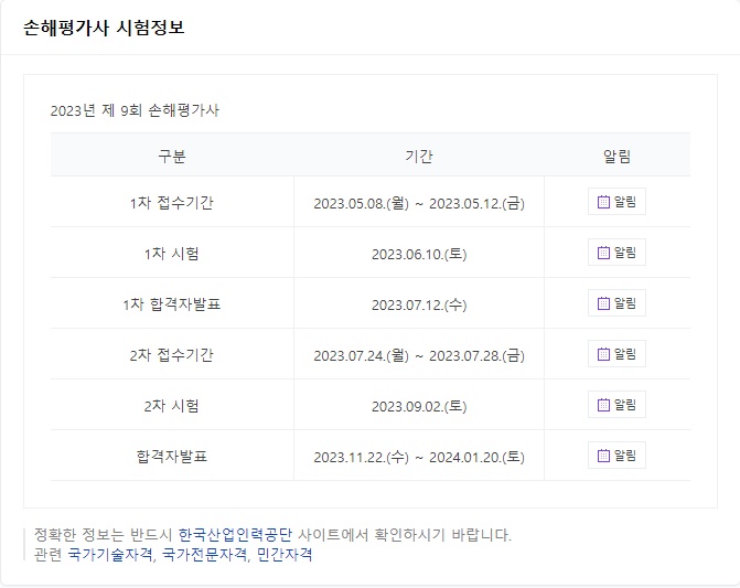 손해평가사 시험일정