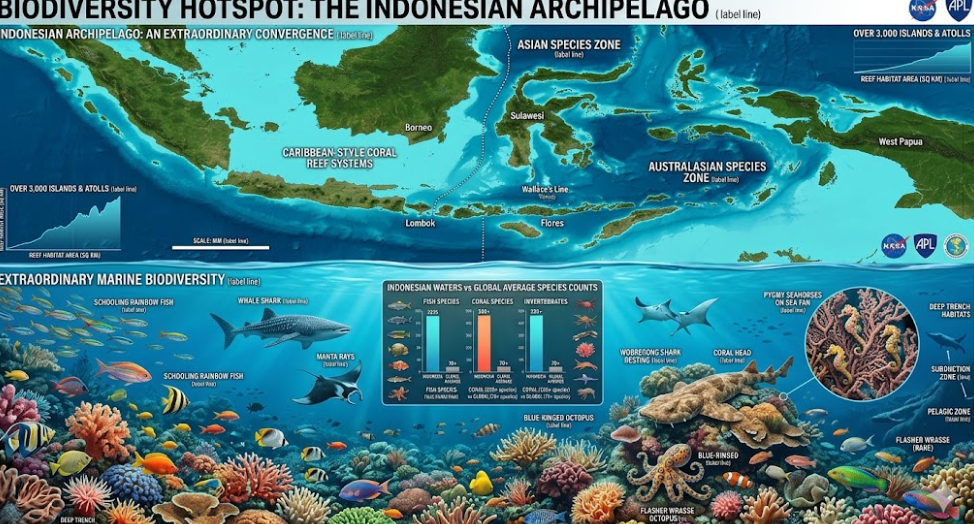 인도네시아 열도 해양 생물다양성 도식