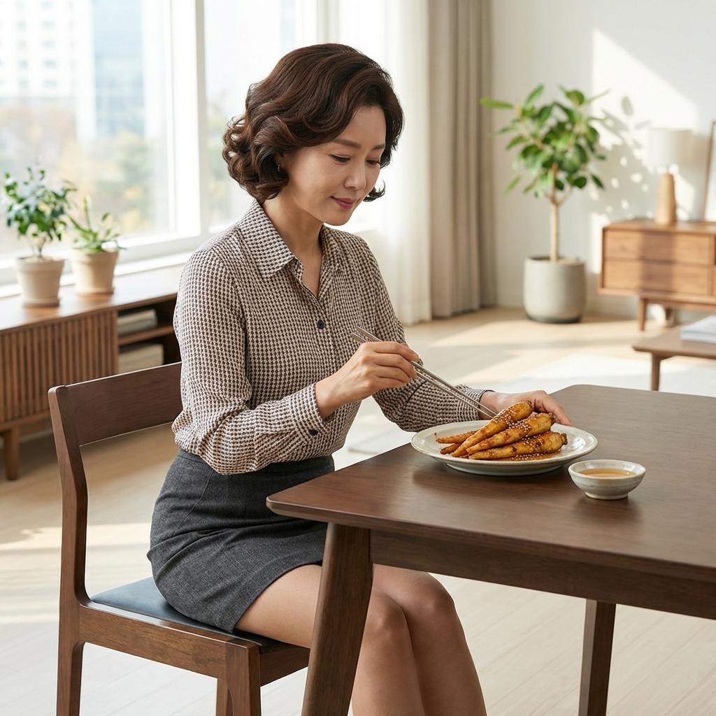 쓴맛 없이 더덕 먹는 방법: 꿀과 참기름의 조화