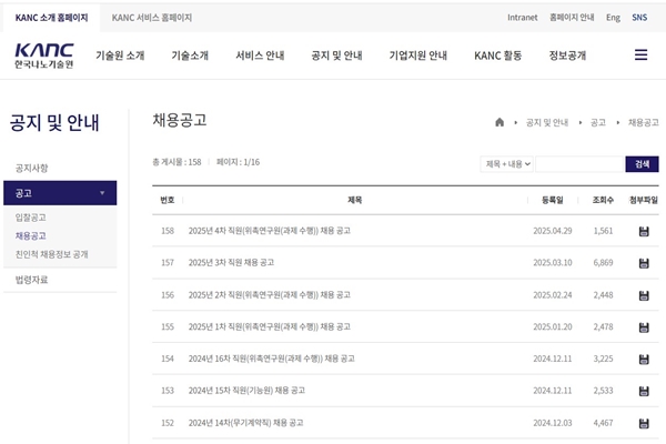 한국나노기술원 채용 홈페이지