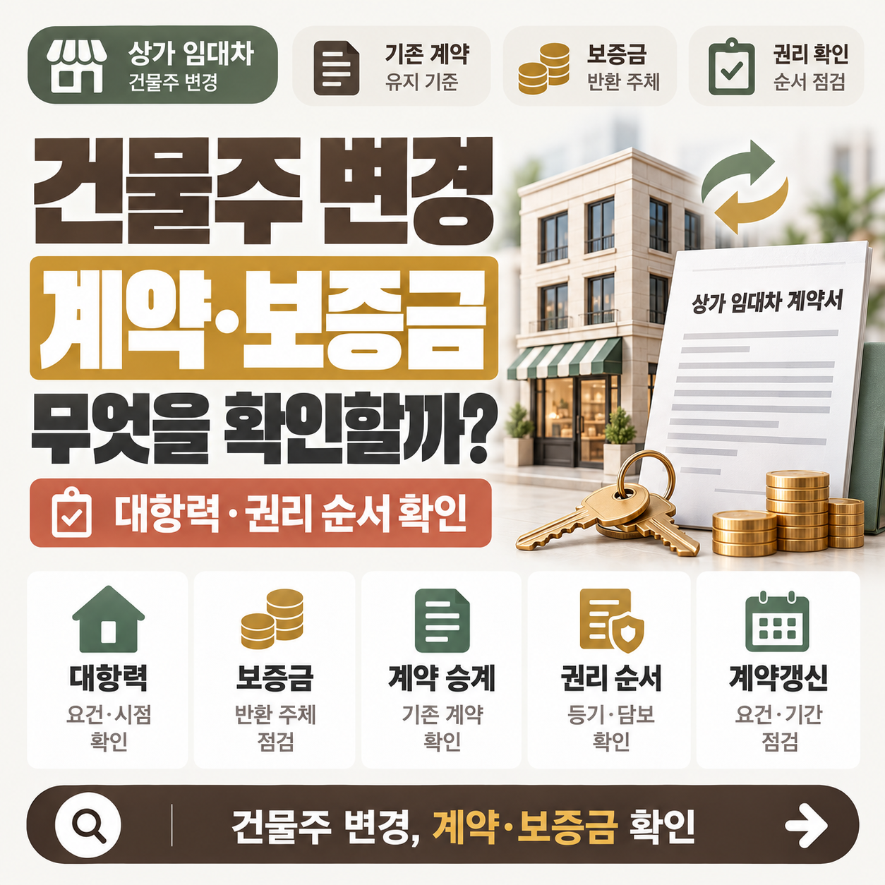 상가 건물 소유자가 바뀐 뒤 임대차 계약서를 살펴보는 임차인