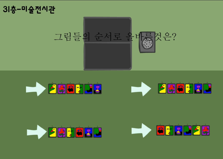 백층탈출2-리메이크-게임하기-플레이2-31층-미술-전시관에서-그림의-순서를-선택하는-화면