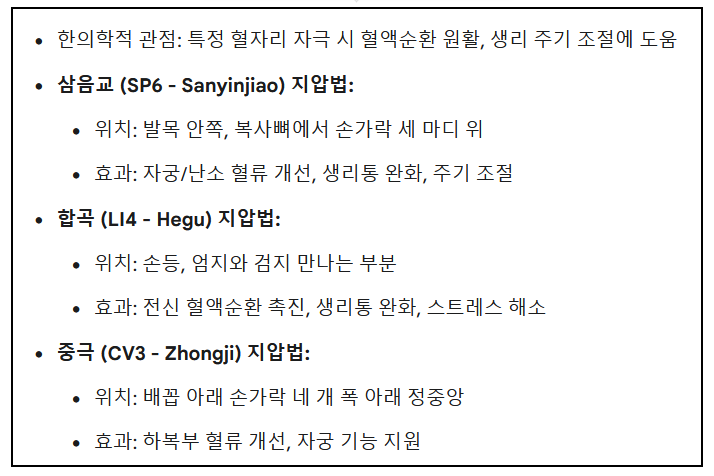 생리 늦어질 때 지압법