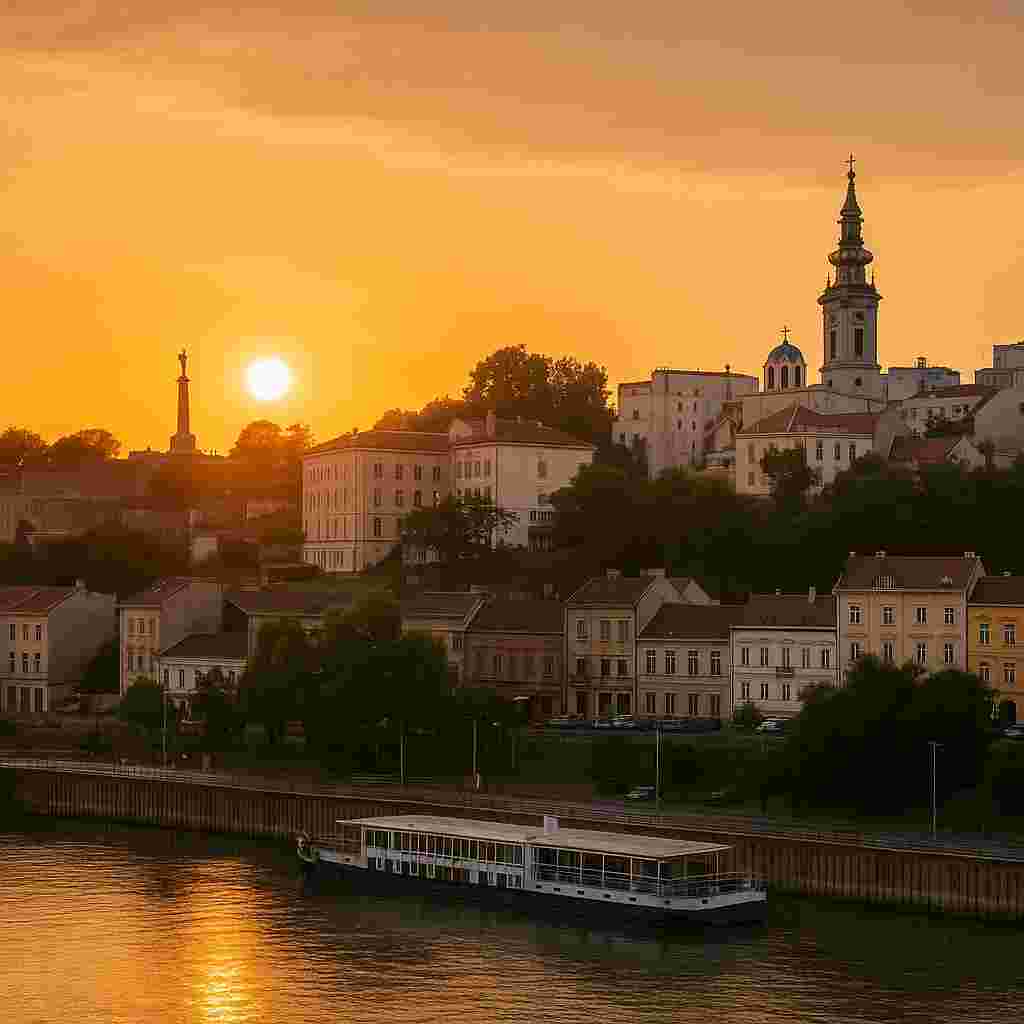 세르비아 베오그라드 전경, 사바 강과 다뉴브 강이 만나는 지점의 고요한 도시 풍경