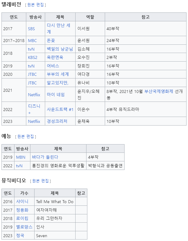 필모그래피 - 배우 한소희