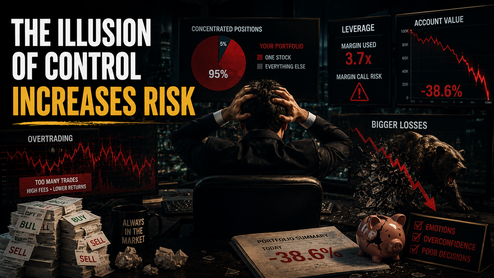 `Illusion of control increasing investment risk through overtrading concentration and leverage`