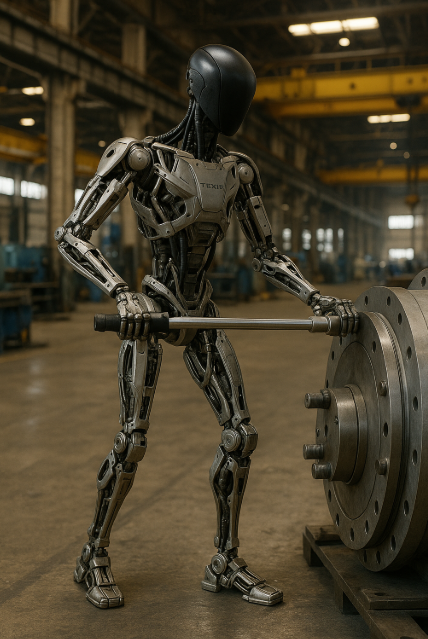 산업 현장에서 작업 중인 휴먼노이드 로봇