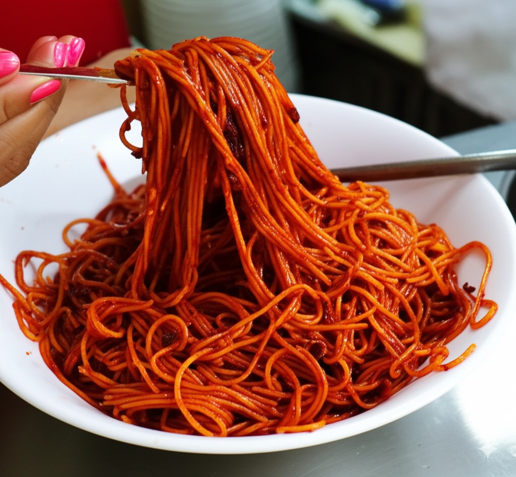 완성된 비빔당면 클로즈업