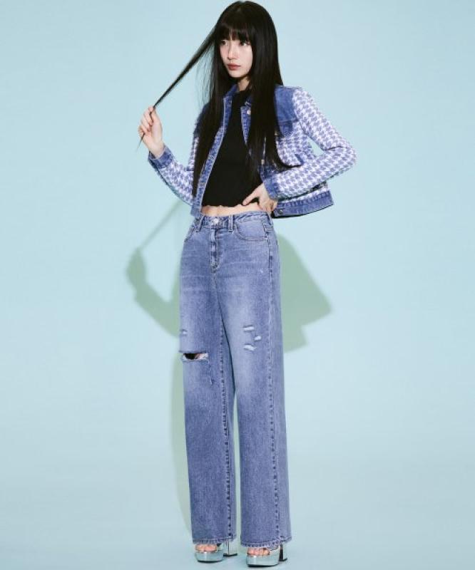 게스 SUZY 여성 M톤 구제 와이드 YN5D6015