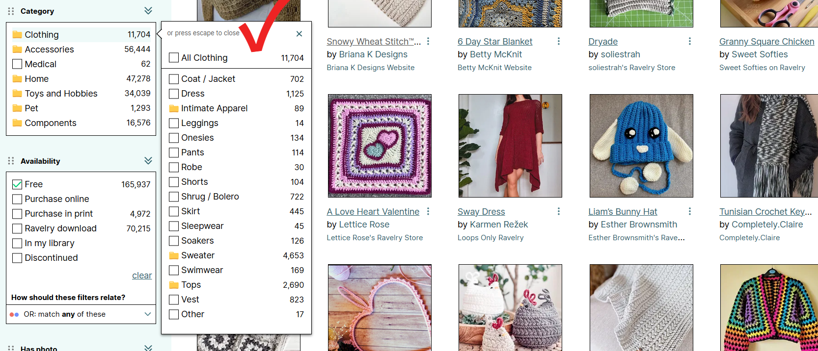 ravelry tips for filtering