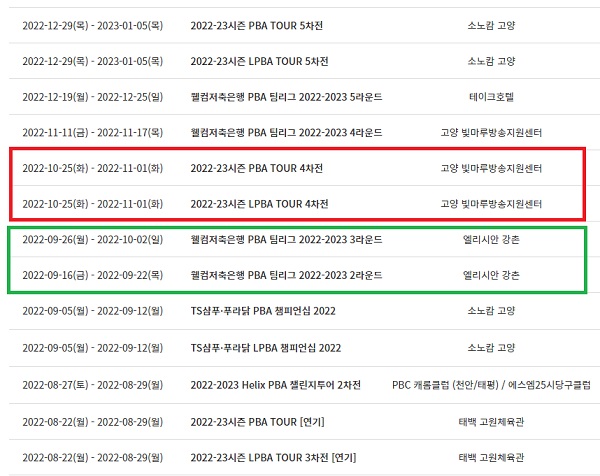 웰컴저축은행 PBA 팀리그 2022-2023 대회 일정 / 경기일정