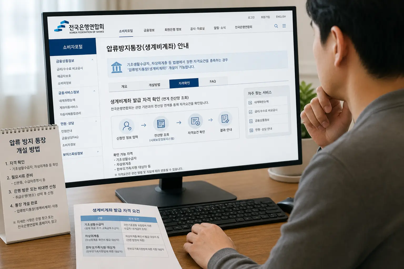 압류 방지 통장 개설 방법과 생계비 계좌 발급 자격을 전국은행연합회 전산망으로 확인하는 차주