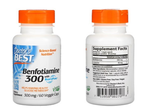 닥터스 베스트(Doctor's Best), 벤포퓨어 함유 벤포티아민( Benfotiamine with BenfoPure), 300mg, 베지 캡슐 60정