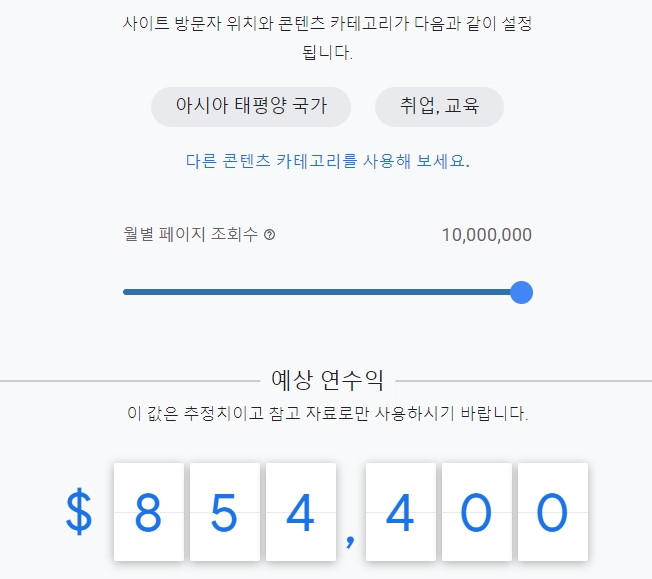 취업 및 교육 콘텐츠 구글 애드센스 예상 연 수익