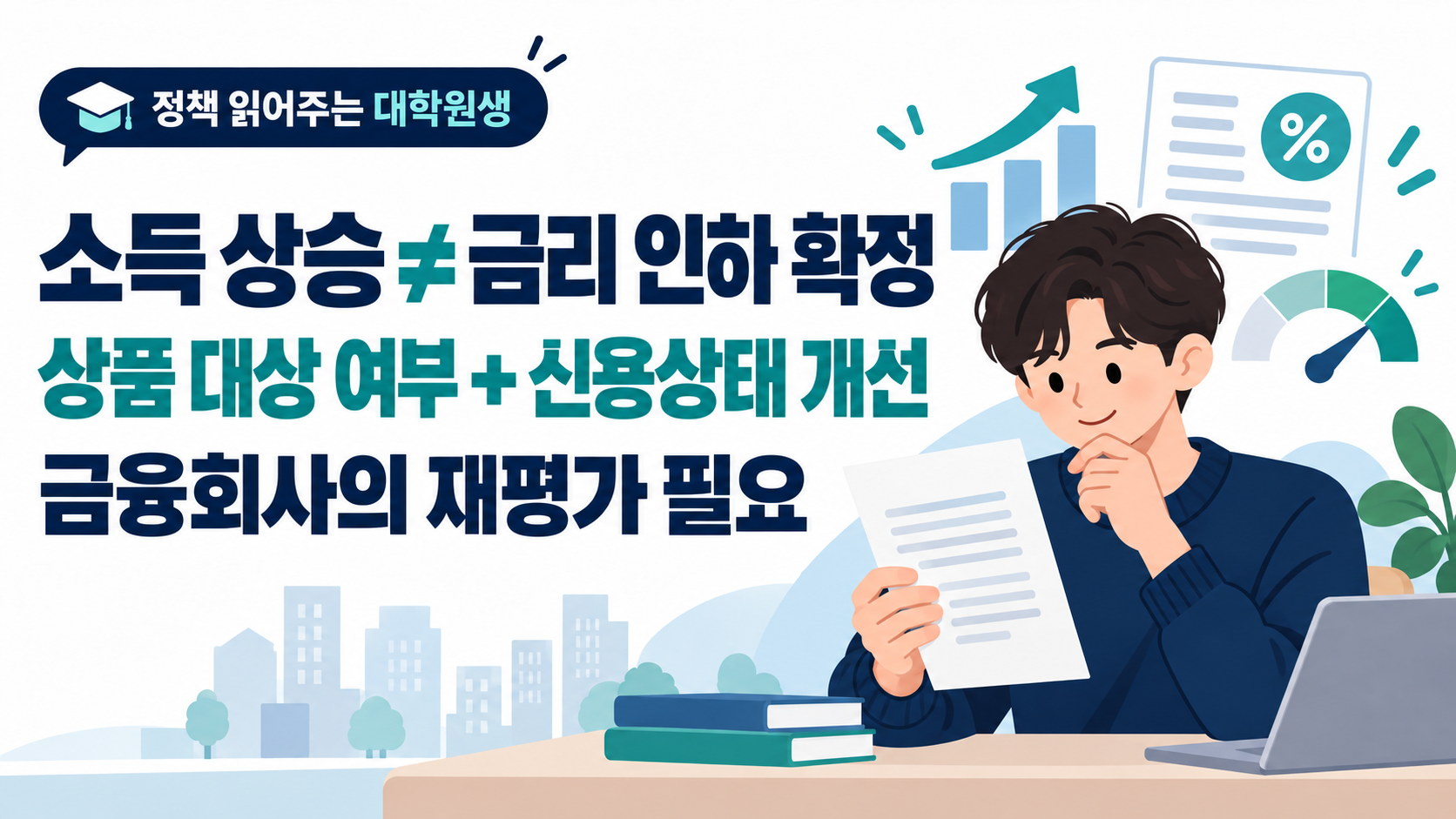 소득 상승 ≠ 금리 인하 확정. 상품 대상 여부 + 신용상태 개선. 금융회사의 재평가 필요
