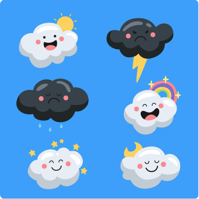 흰 구름과 먹 구름이 서로 얽혀있는 모습